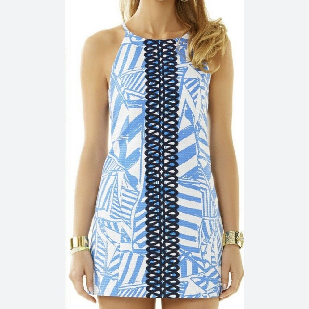 Lilly Pulitzer Annabelle Bay Blue Yacht Sea Rope Lace Shift Dress